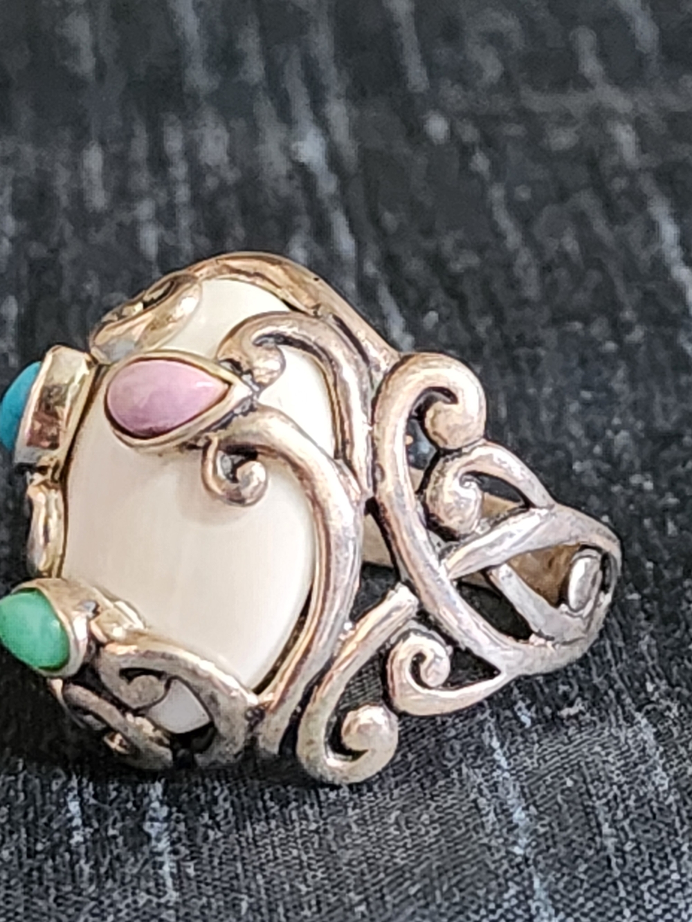 Sterling Silver Carolyn Pollack Relios Ring Turquoise, Green and Pink Accents 10